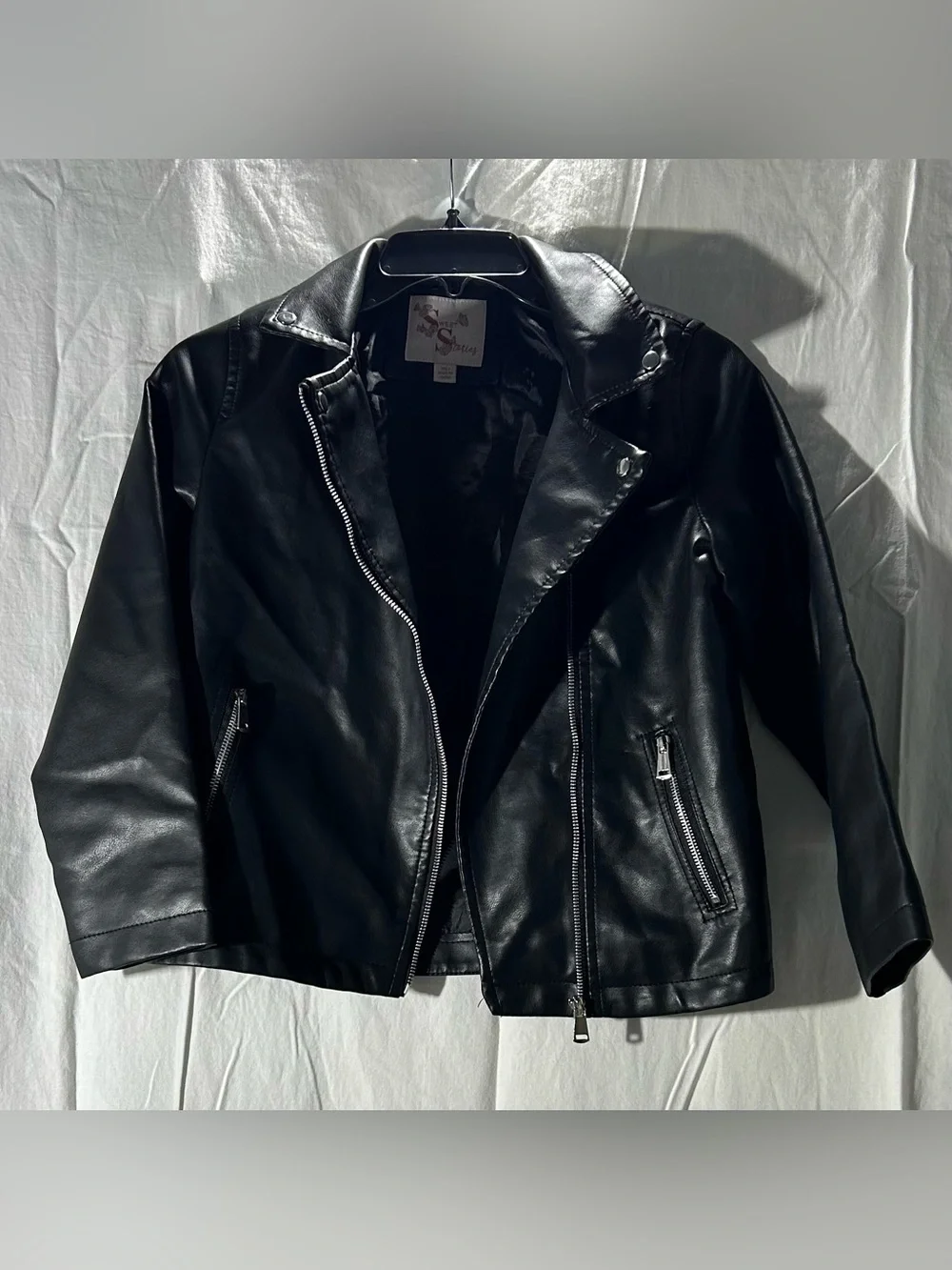 Sweet Stories Girls Faux Leather Moto Jacket US Size 14 (L) Black
